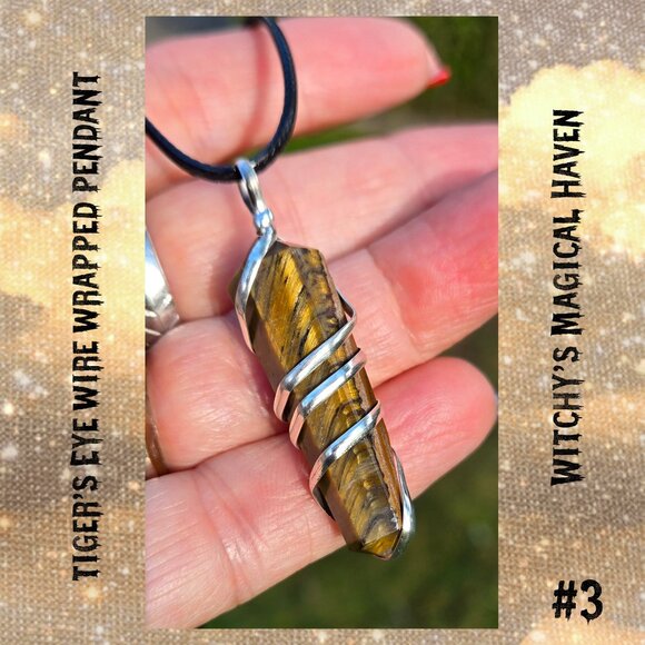 Tiger's Eye Crystal Point Wire Wrapped Pendant - Picture 5 of 5